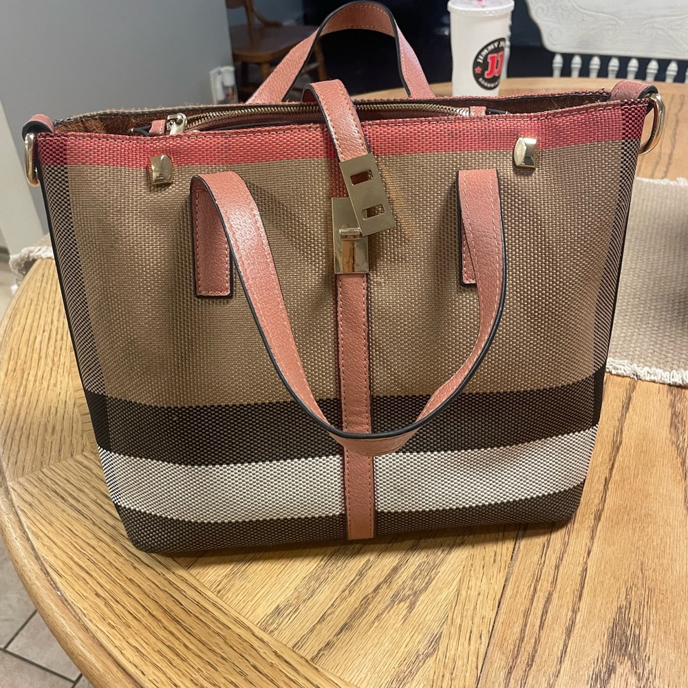 Burberry Checkered Shoulder Bag with Pink Accents
